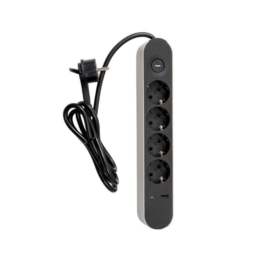 Airam Trend 4-osaline lülitiga pikendusjuhe, 2 x USB, must, 1,4 m