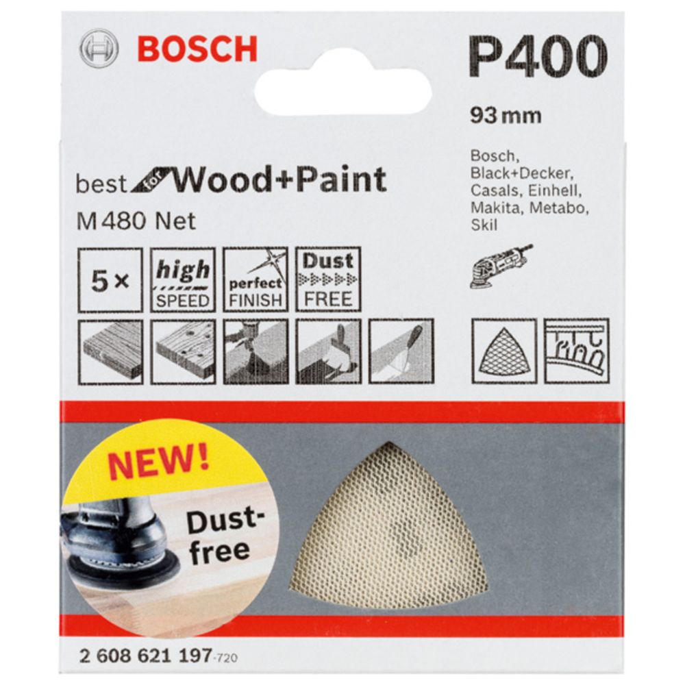 Bosch M 480 lihvvõrk, kolmnurklihvtald, K400, 93 mm, 5 tk