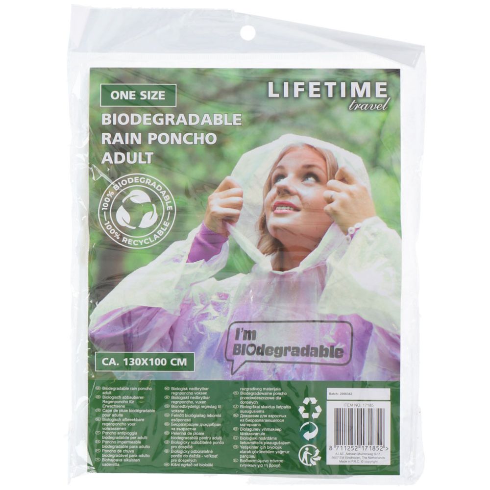 Biohajoava kertakäyttöinen sadeponcho
