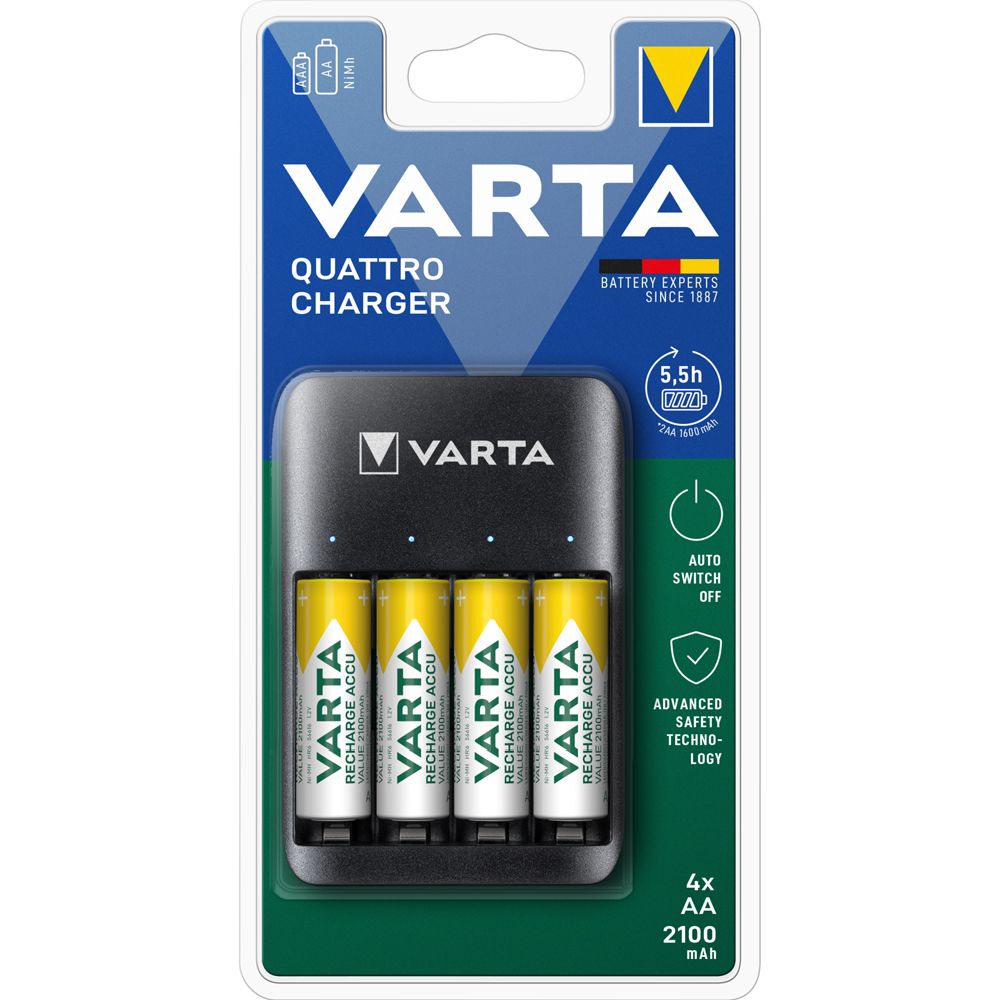 VARTA USB Quattro batteriladdare + 4 x AA 2100 mAh