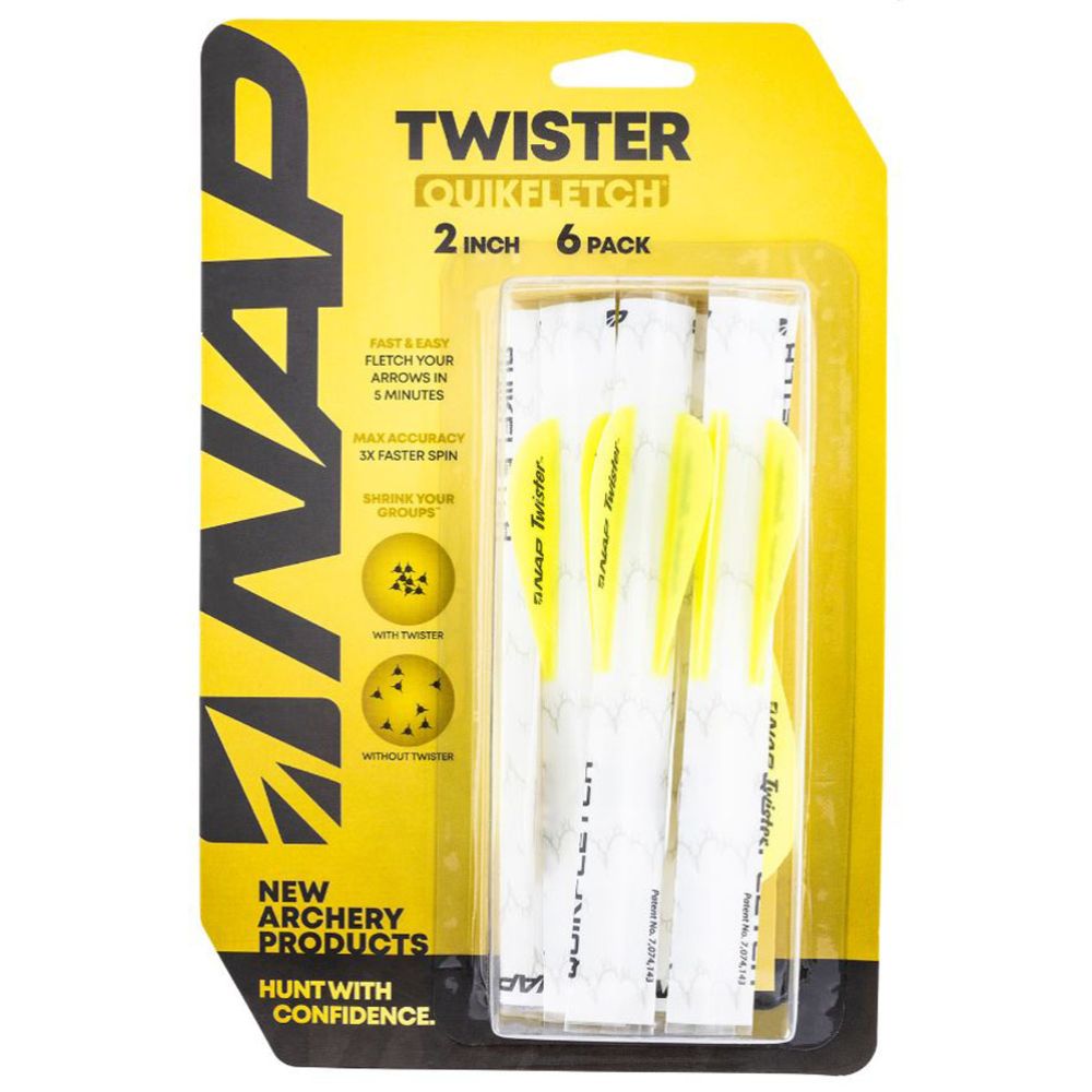 NAP QUIKFLETCH® Twister 2'' pikasulka 6 kpl valkoisella putkella, keltainen