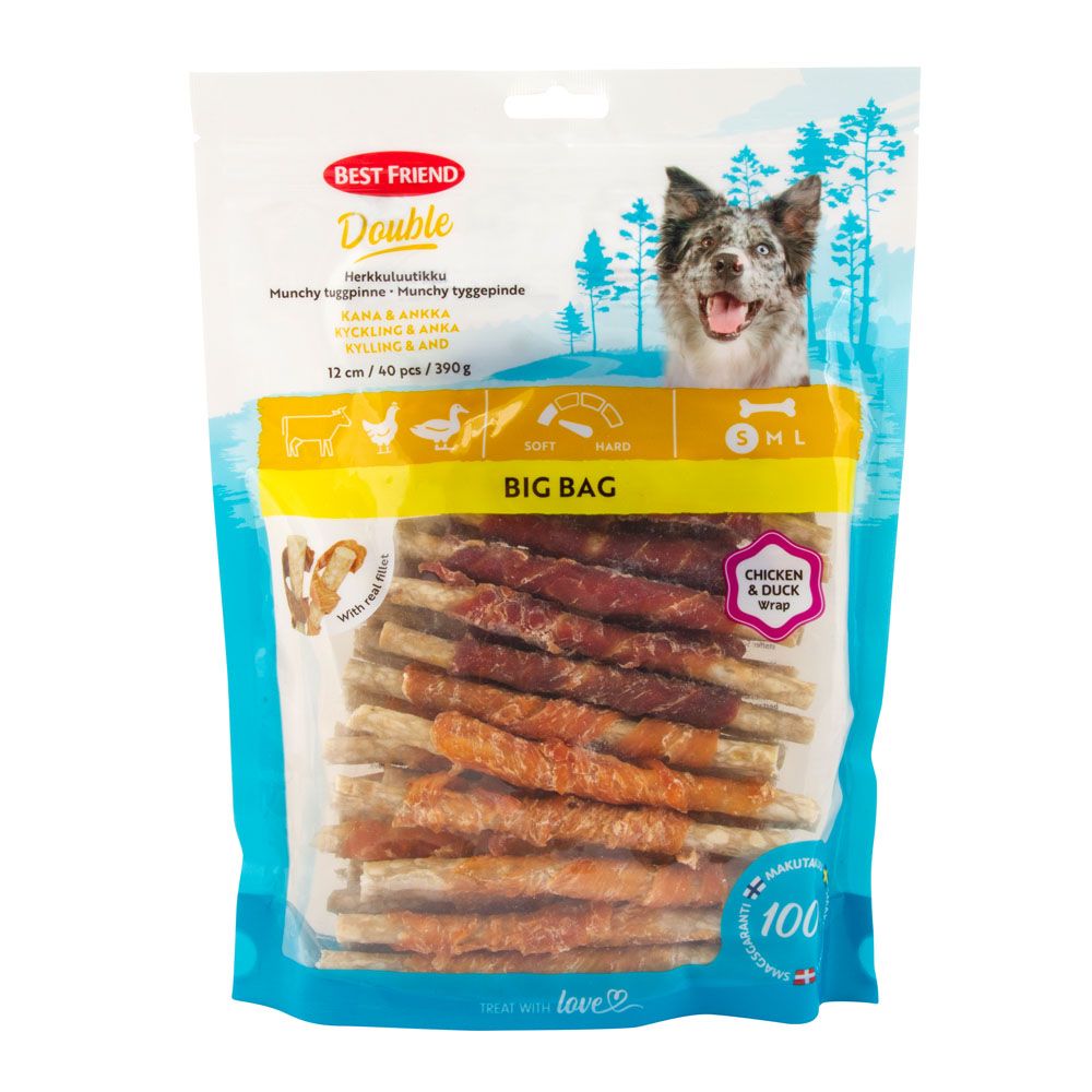 Best Friend Double kana- ja pardilihaga närimispulk, Big Bag, 12 cm, 40 tk, 390 g