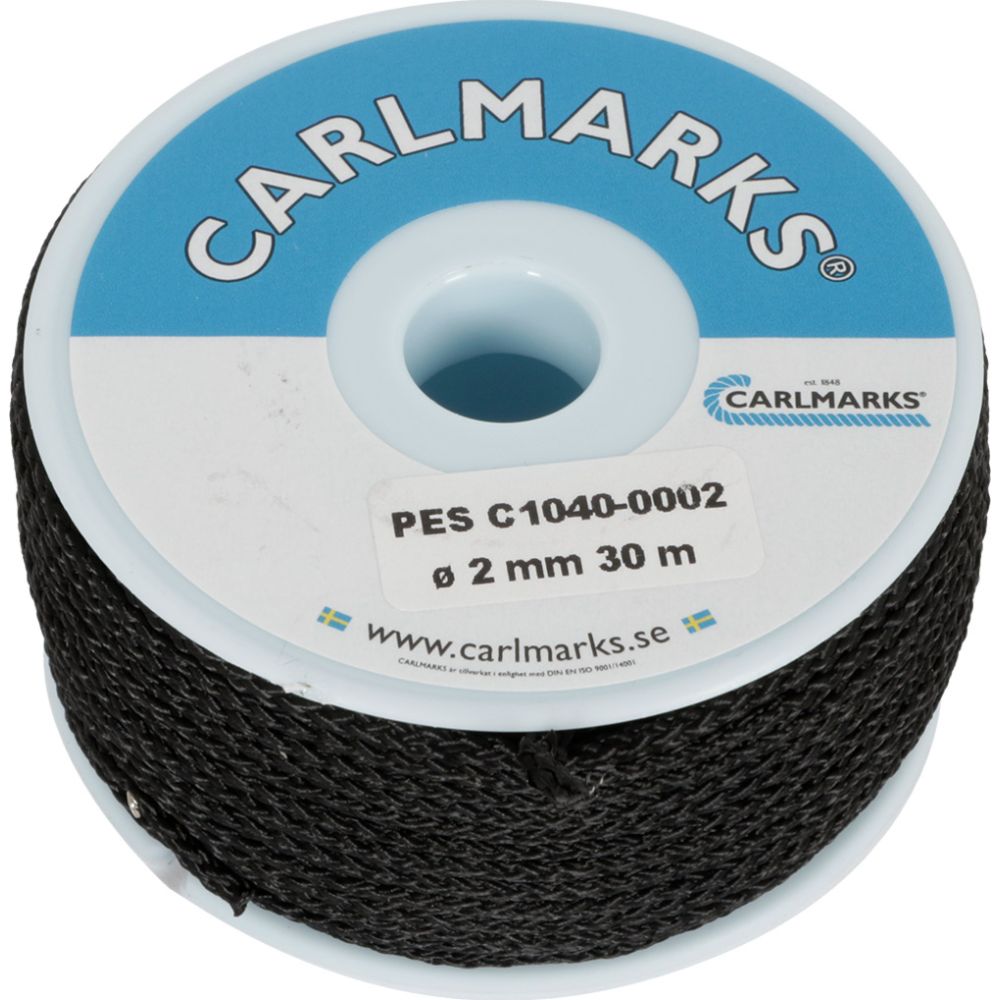 Carlmarks polyesteriköysi musta 2 mm, 30 m