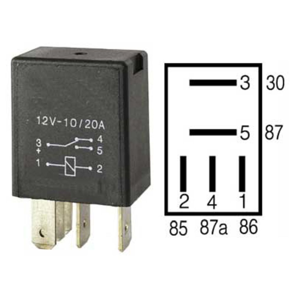 Mikrorelee 12 V/20 A 5 klemmiga