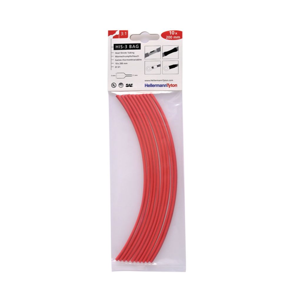 HellermannTyton krympslang 3/1 mm röd 3:1 10 x 200 mm