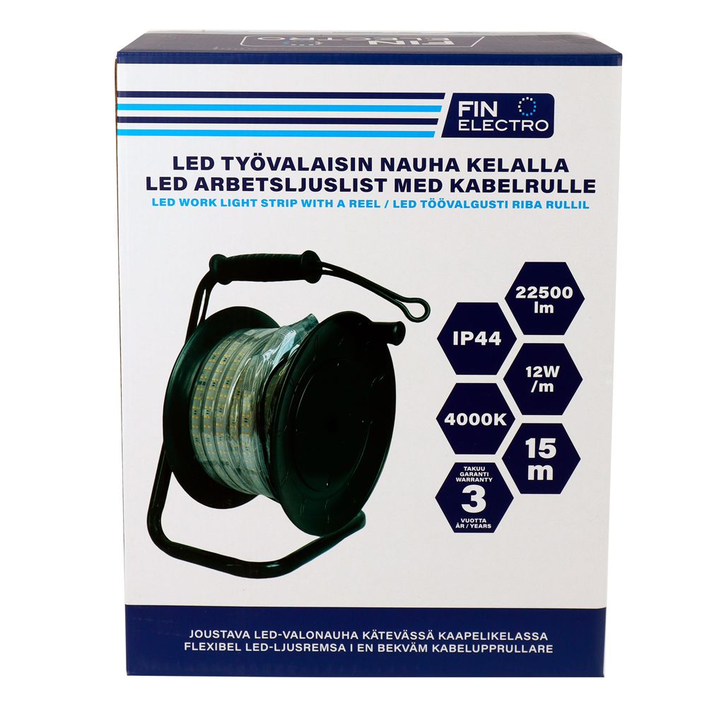 Finelectro LED-valonauha kelalla 230V 4000K 15 m