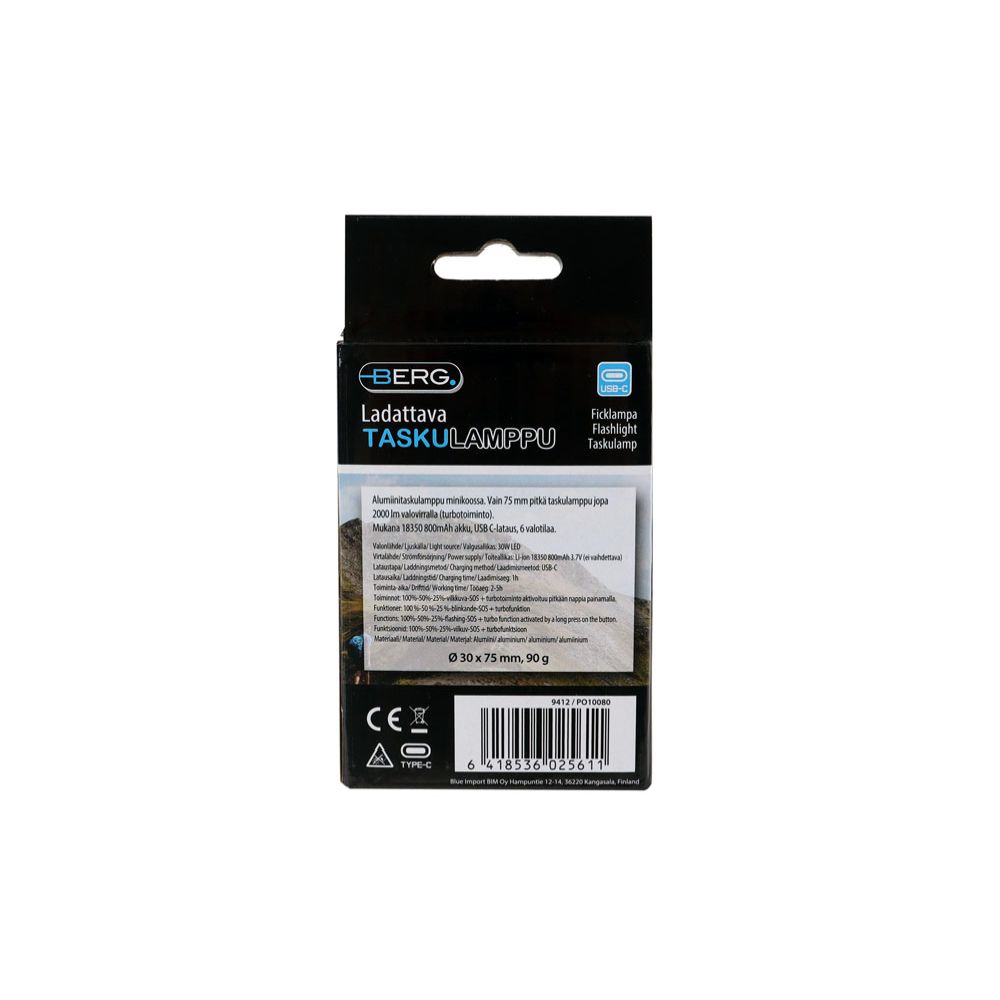 Berg LED-minificklampa laddningsbar 30 W 2000 lm