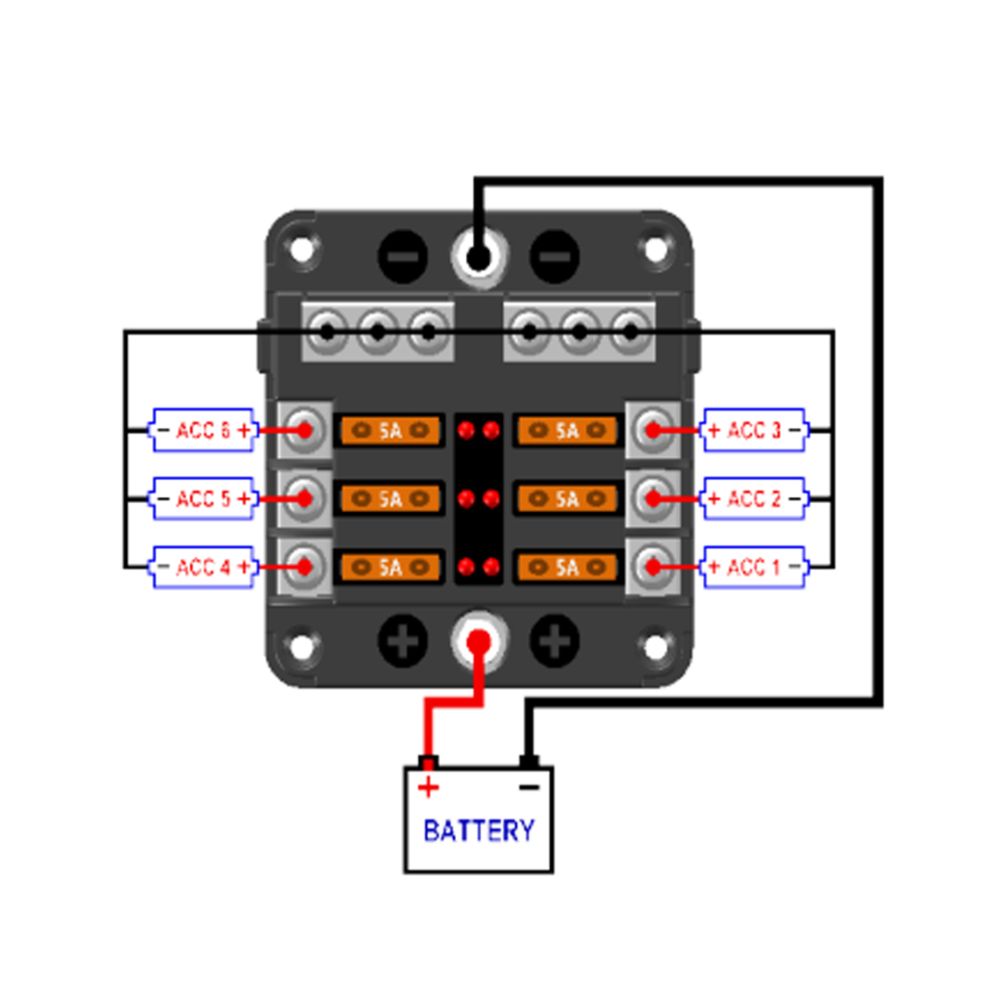 Kaitsmekarp 6 kaitsme jaa 12V led-indikaatoriga tuledega
