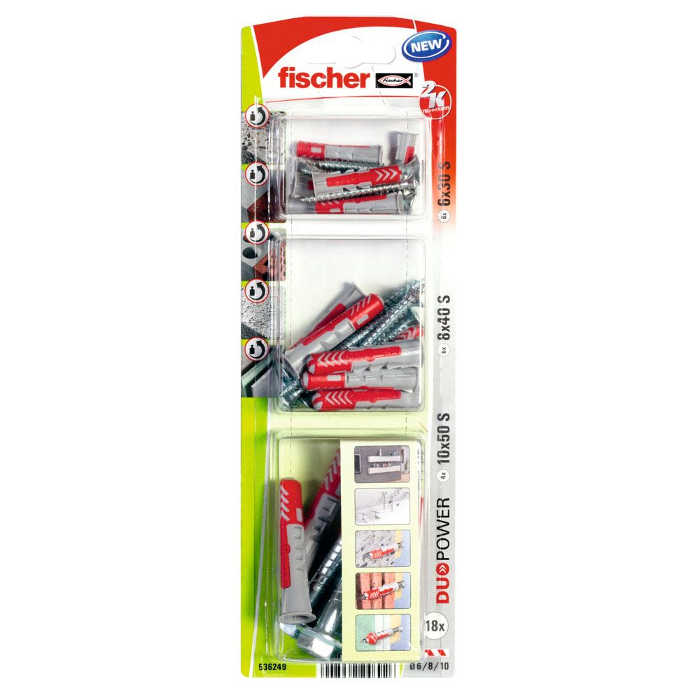 Fischer DuoPower yleistulppa ruuvilla lajitelma 6 -10 mm 18 osaa