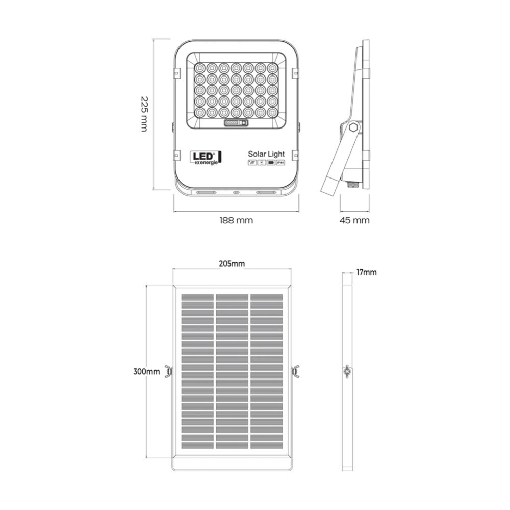 Led Energie Solar solcellsstrålkastare 4000K IP44 svart