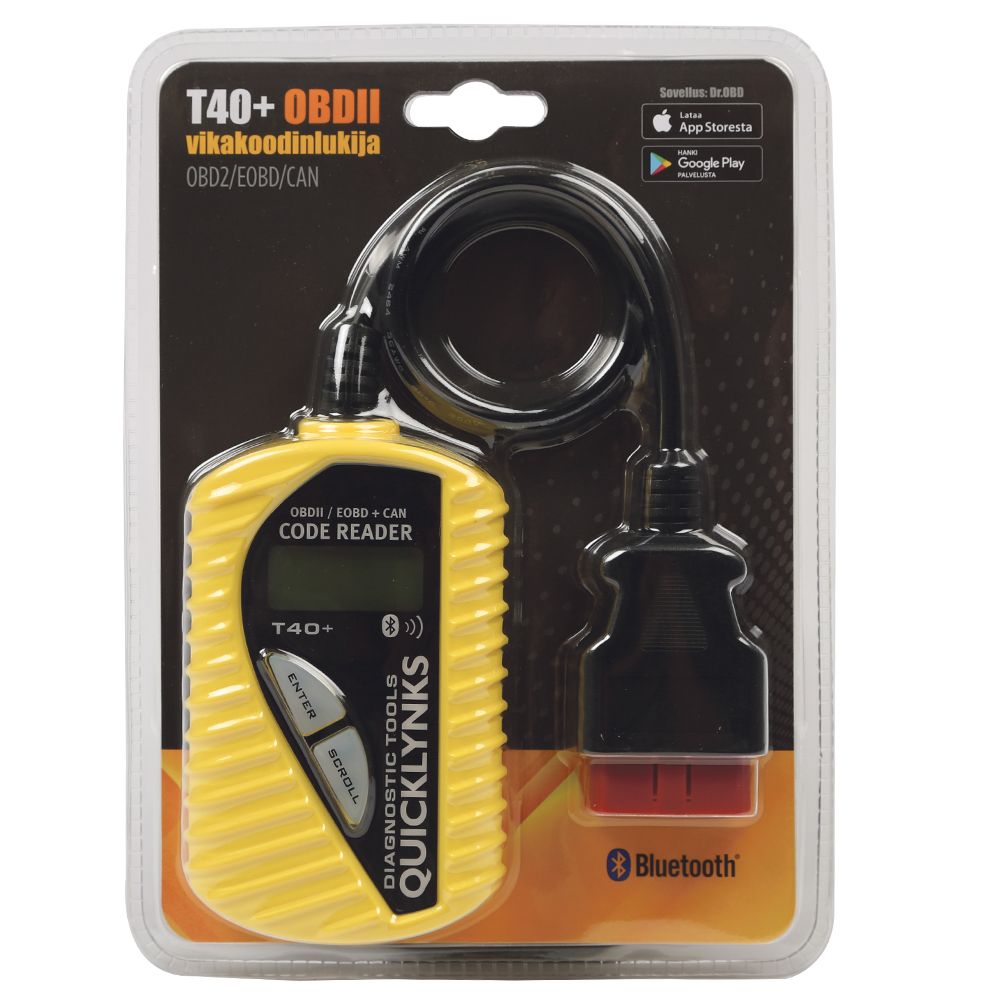 Quicklynks T40+ OBD testeri, EU 2001> geneeriset koodit, Bluetooth Android + IPhone yht. sop.