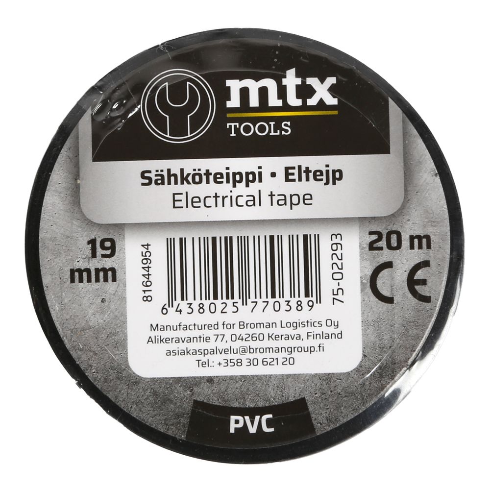 MTX sähköteippi 19 mm x 20 m musta