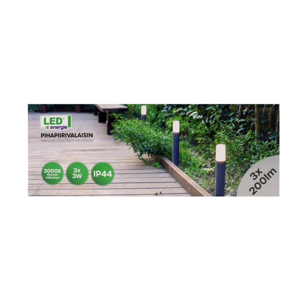 Led Energie 3-osainen pihavalaisinsarja 12 V 3x200 lm 3x3 W 3000 K IP44 tummanharmaa