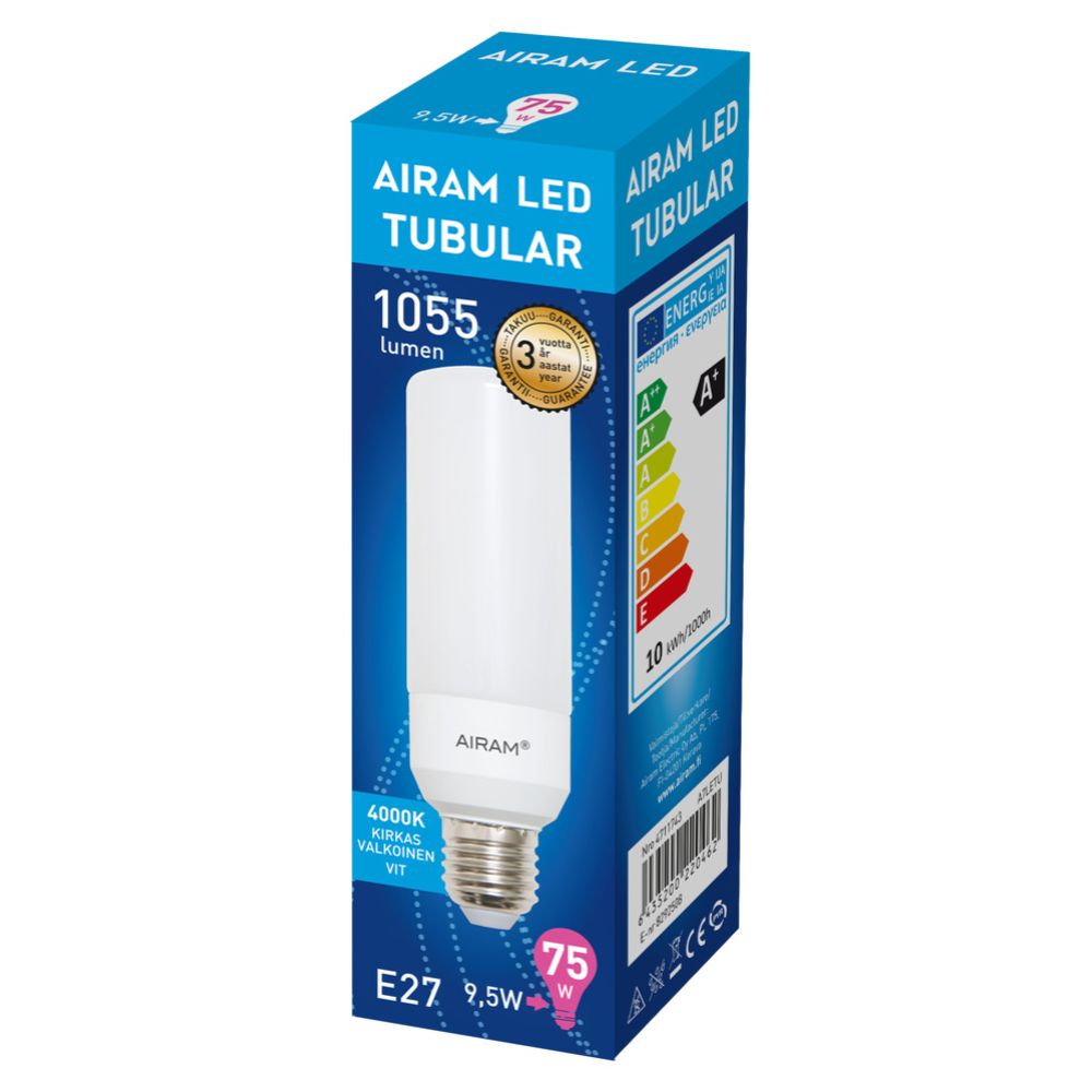 Airam Tubular LED-lamp E27 9,5 W 4000 K 1055 lm