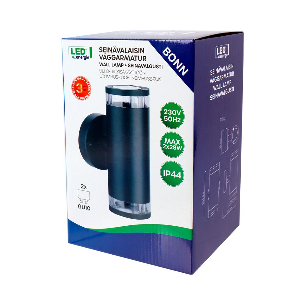 Led Energie vägglampa Bonn 2 x GU10 mörkgrå