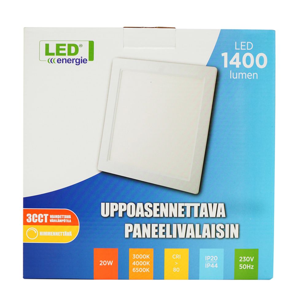 LED-panellampa 20 W 3000 K/4000 K/6500 K 1400 lm dimbar, infälld montering