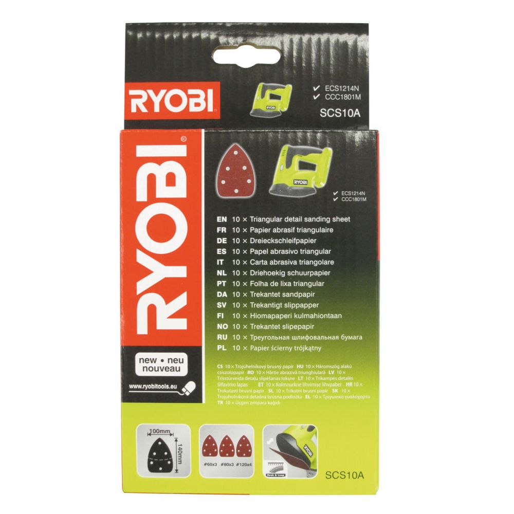 Ryobi ONE+ 10-osaline kolmnurksete lihvpaberite komplekt, K60—K120, SCS10A