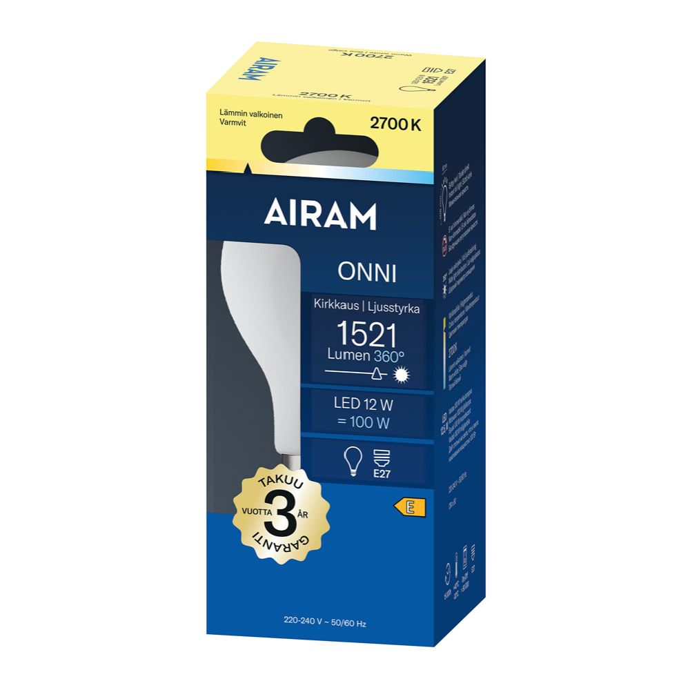 Airam Onni LED-standardkupollampa A60 E27 12 W 1521lm 2700K