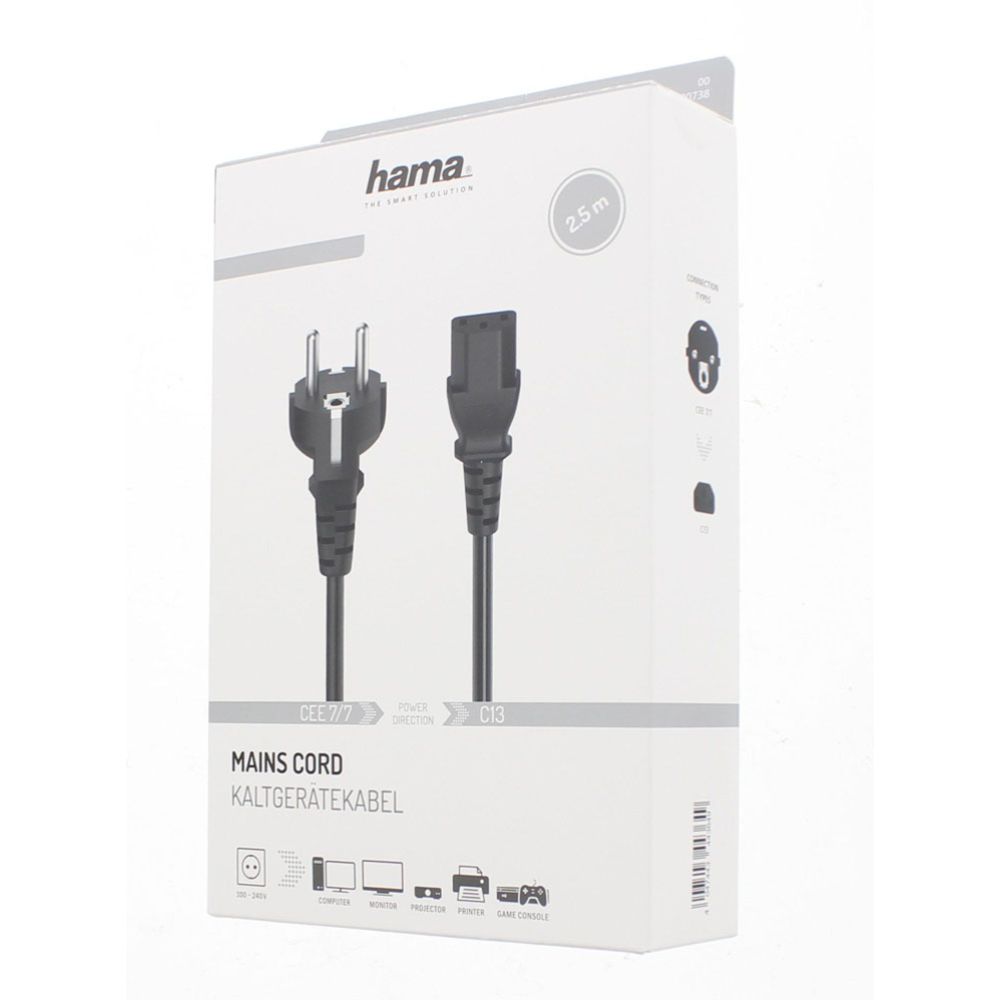Hama voolujuhe Schuko Plug - 3-pin IEC 2,5 m