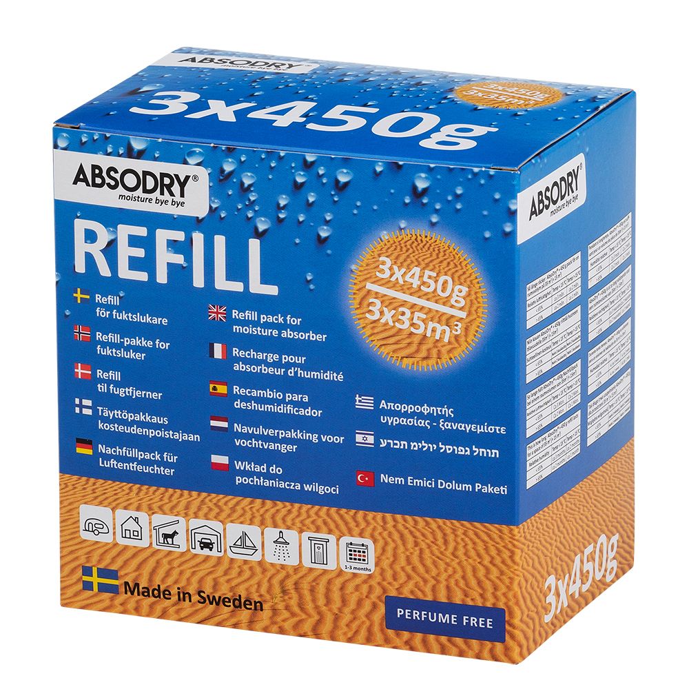 Absodry fuktslukare Refill 3 x 450 g oparfymerad