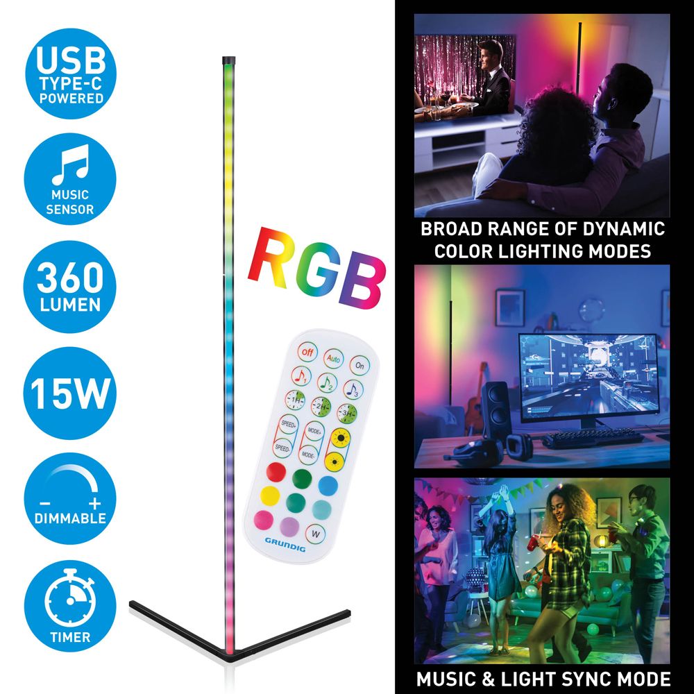 Grundig RGB+W LED hörnlampa 15 W 360 lm