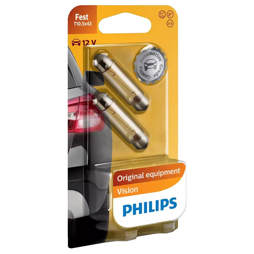 Philips SV8,5 spollampa, festong 40 mm 12V 10W C10W 2 st.