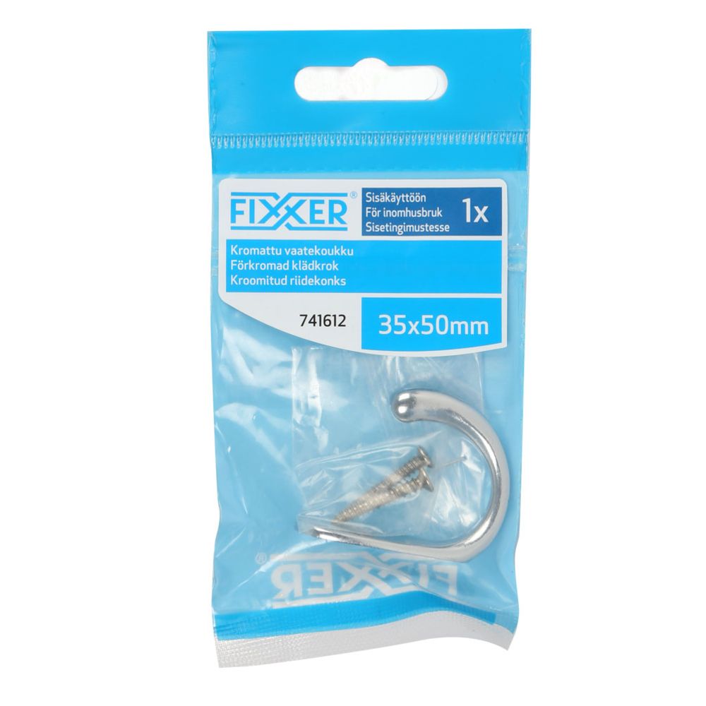 Fixxer® kromattu vaatekoukku 35 x 50 mm