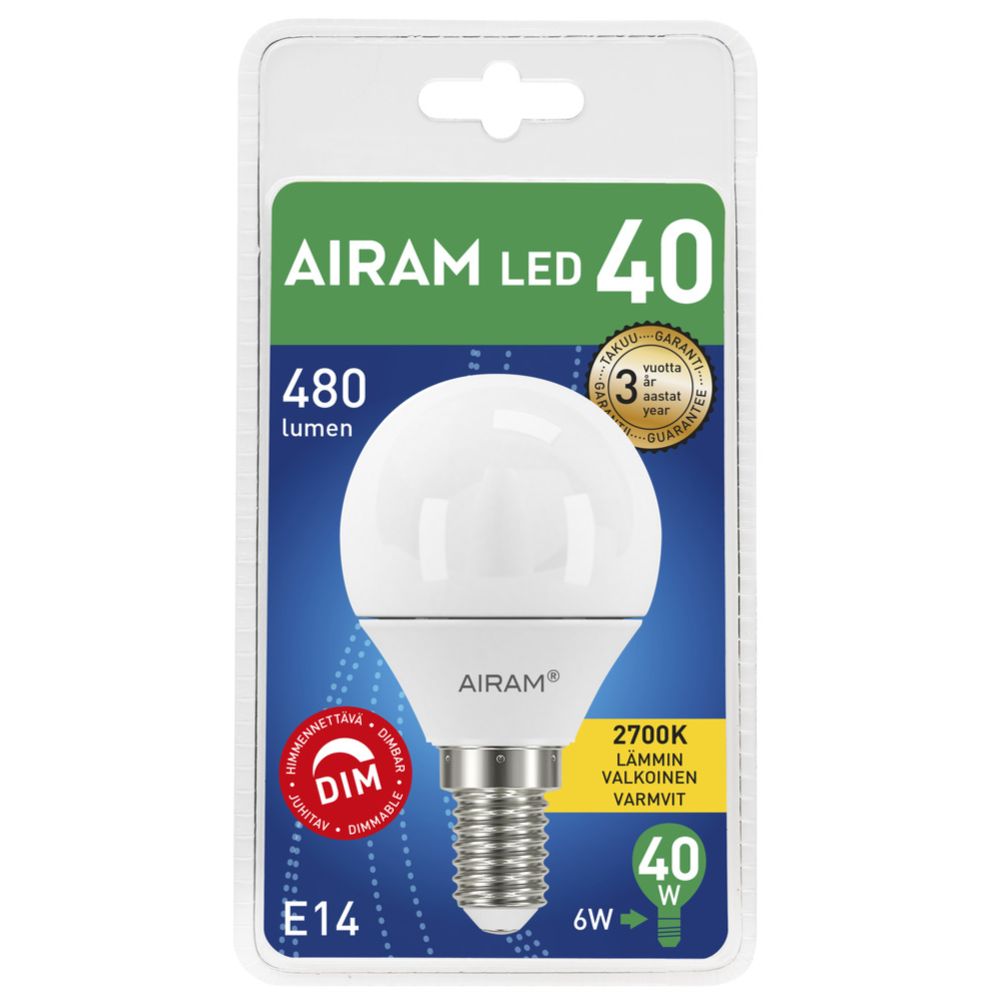 Airam LED-reklaamlamp, E14, 4,5 W, 2700 K, 470 lm, hämardatav