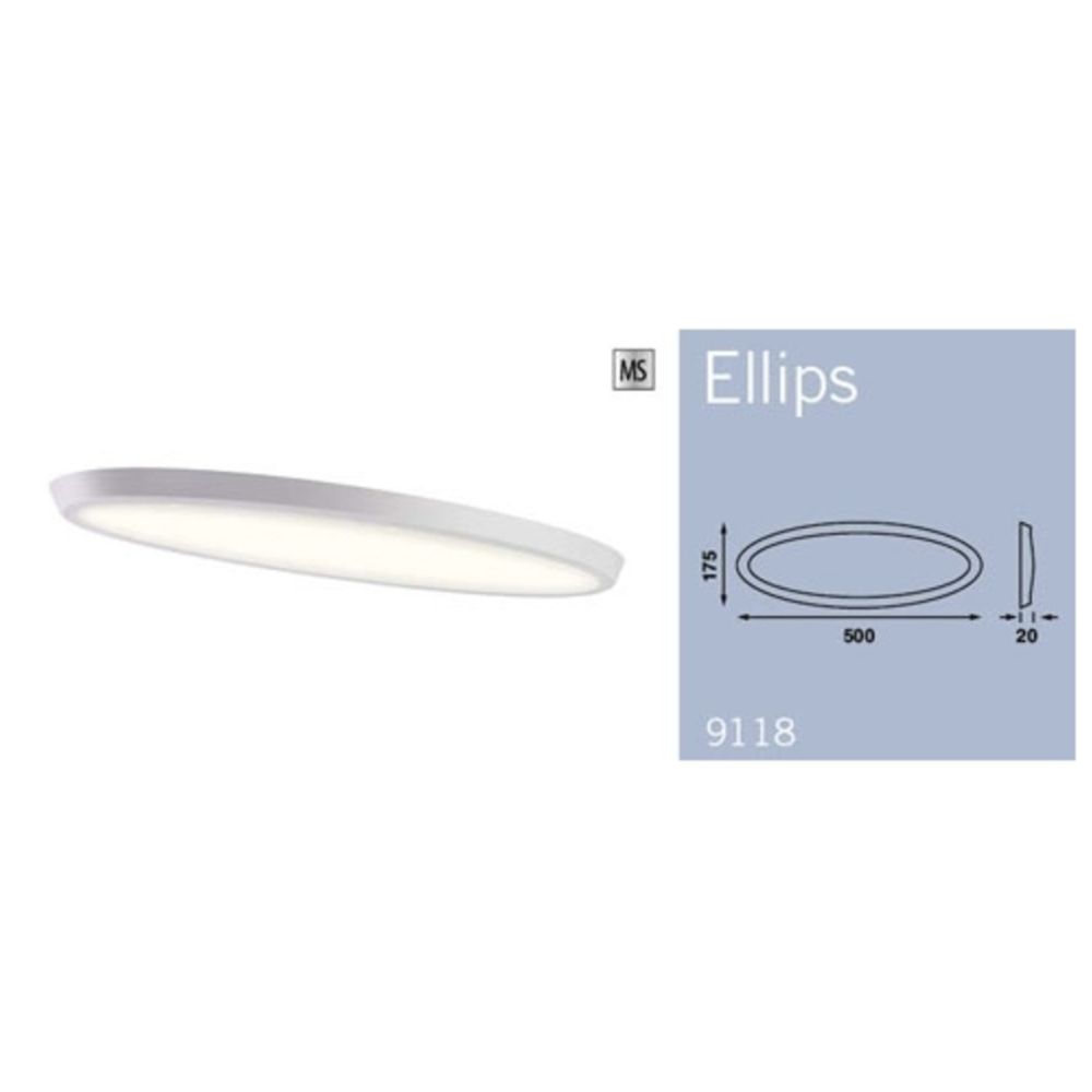Ellips LED-taklampa 12 V/9,6 W vit 500 x 175 x 20 mm