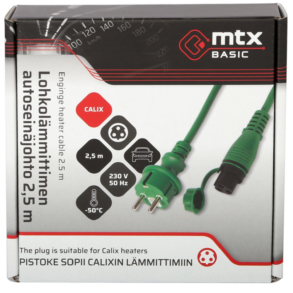 MTX Basic lohkolämmittimen autoseinäjohto 2,5 m, Calix yhteensopiva