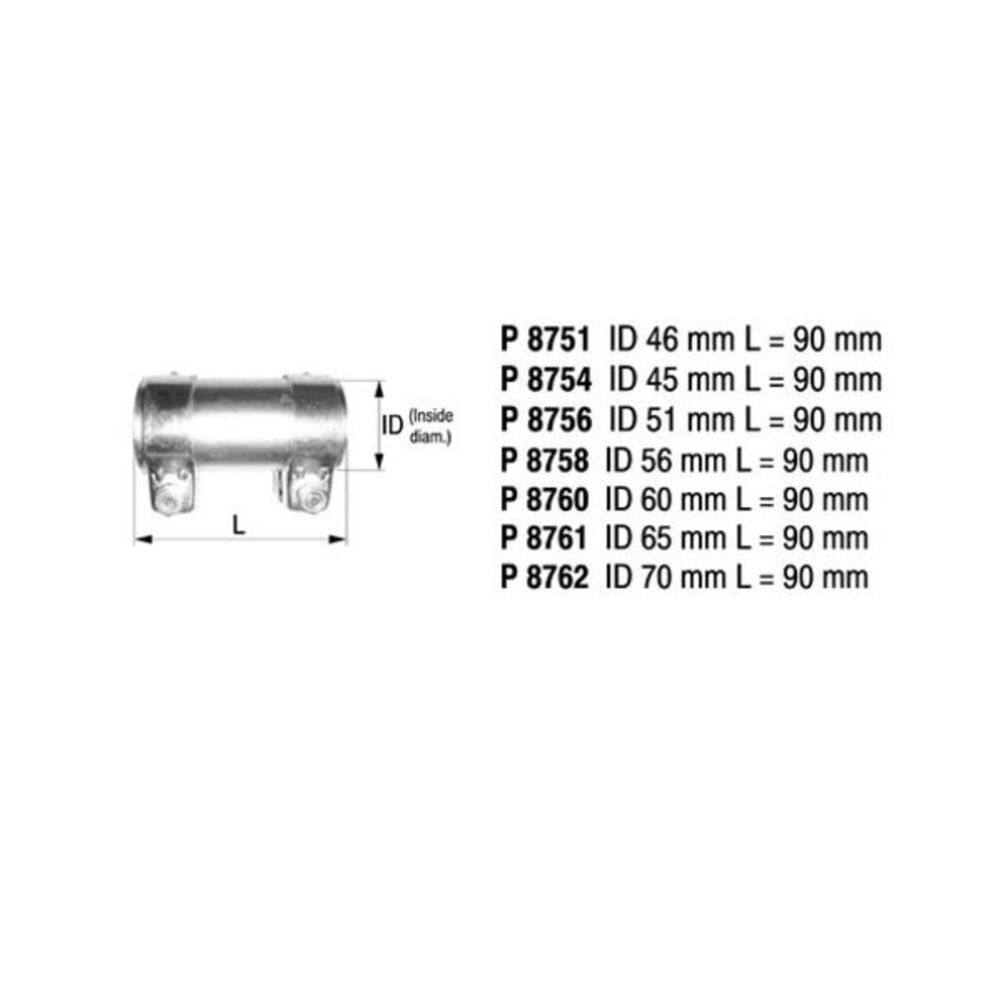 Väliholkki kiristimillä VAG sisä-ø55 mm pituus 90 mm