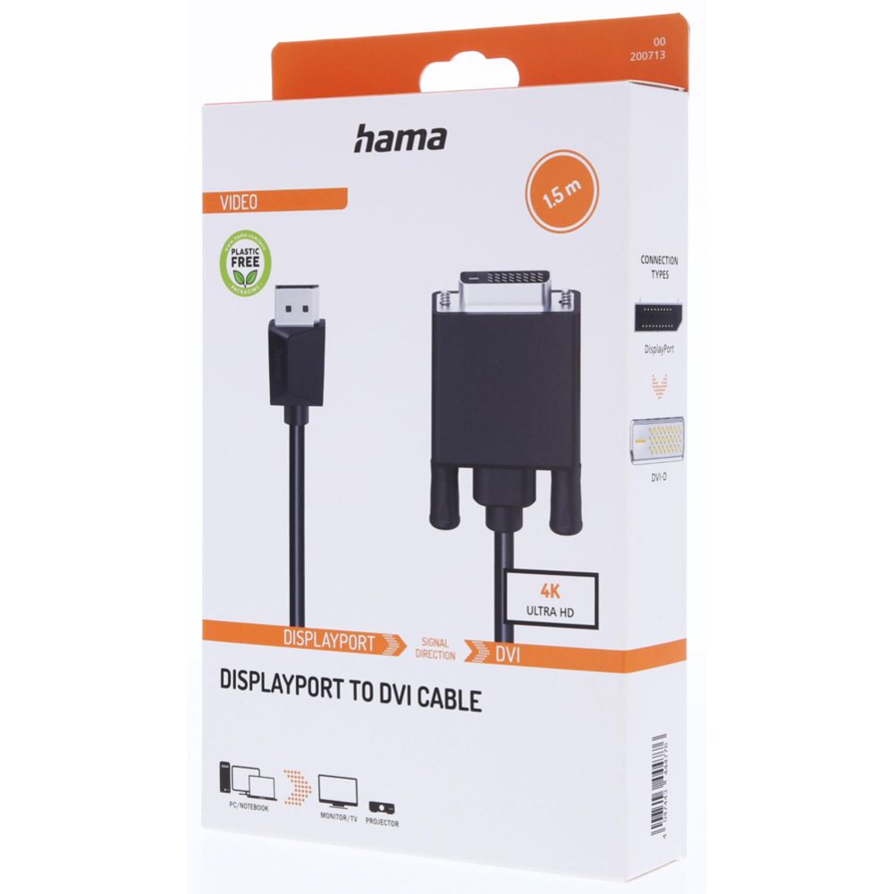 Hama Videokaapeli DisplayPort uros - DVI uros, 4K, 1,5 m