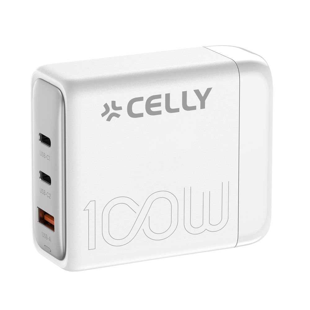 Celly verkkovirtalaturi 2 x USB-C + 1 x USB-A 100 W GaN