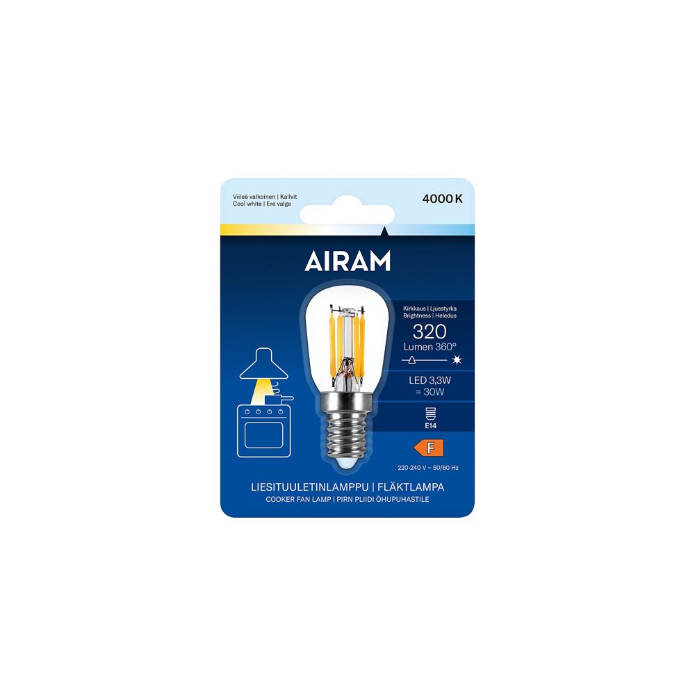 Airam LED-lampa köksfläkt T26 E14 3,3W 320lm 4000K