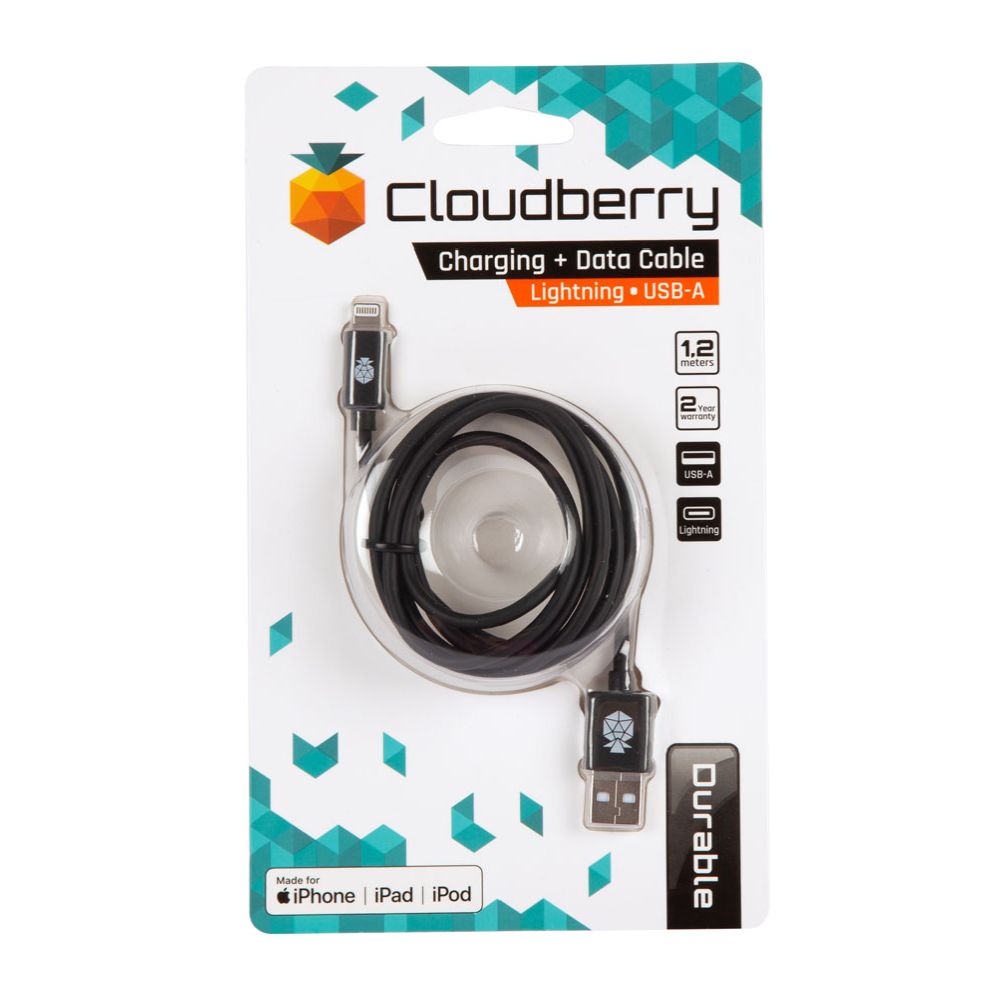 Cloudberry USB-A - Lightning andmekaabel, must, 1,2 m