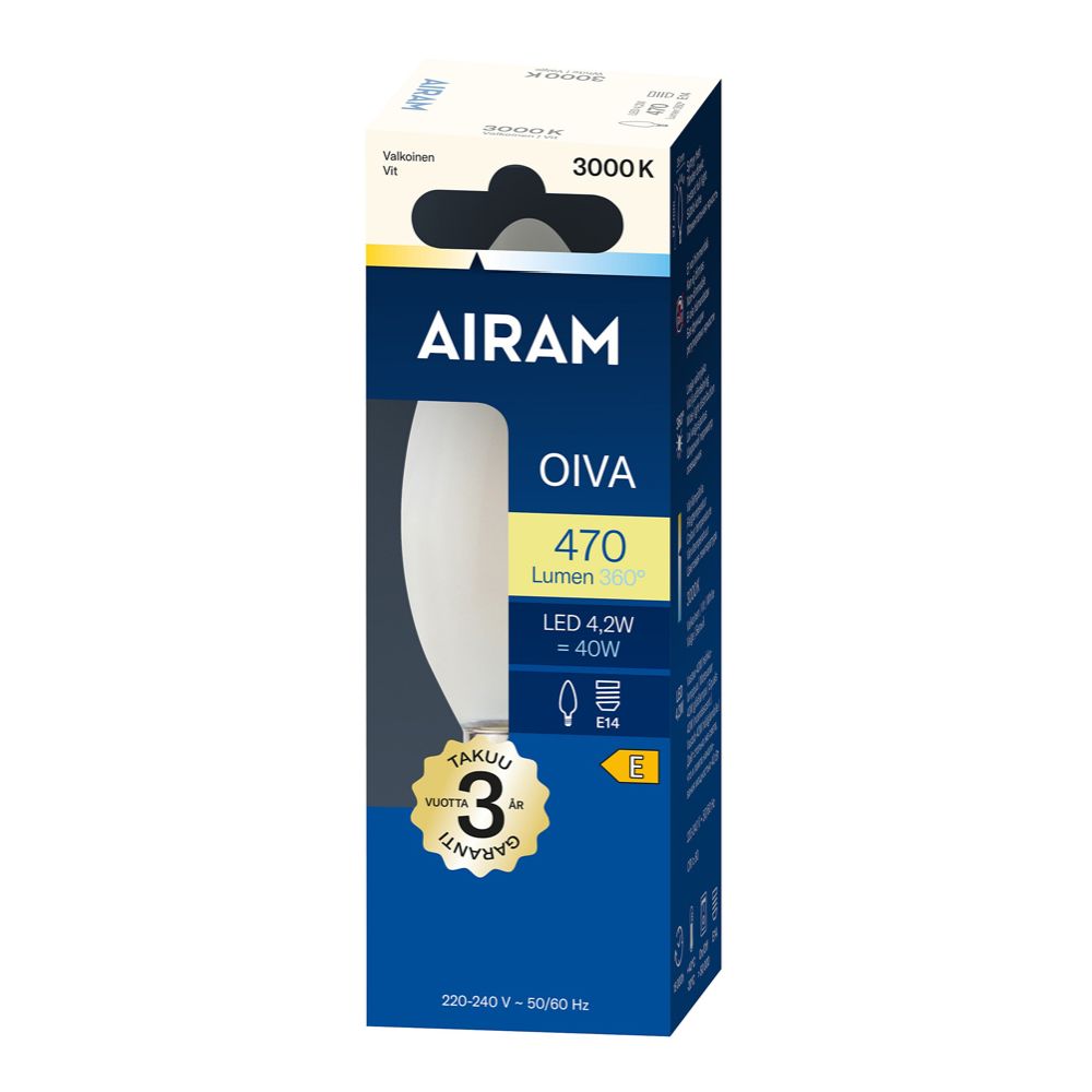 Airam Oiva LED-kronljuslampa C35 E14 4,2 W 470lm 3000K