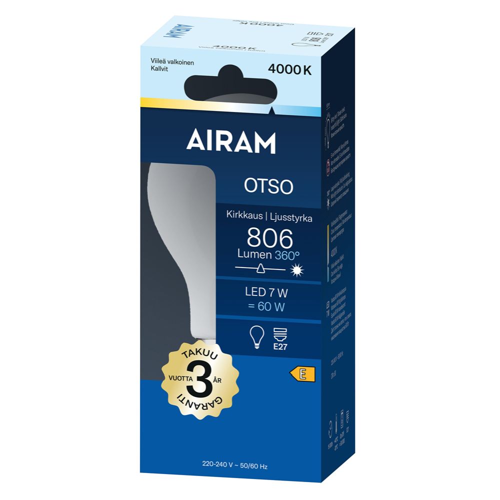 Airam Otso LED-standardkupollampa A60 E27 7 W 806lm 4000K