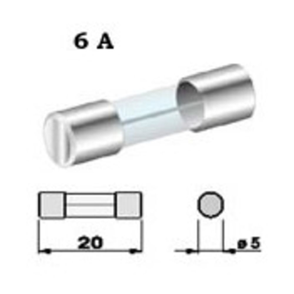 Glassäkring 6 A 5 x 20 mm 12/24 V 5 st.