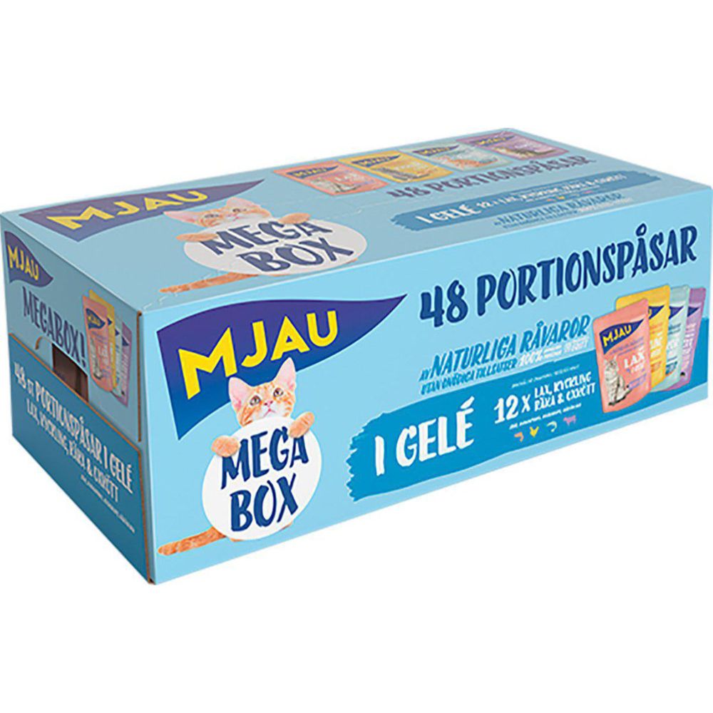 Mjau Pouch megabox kött o fisk i gelé 48 x 85 g