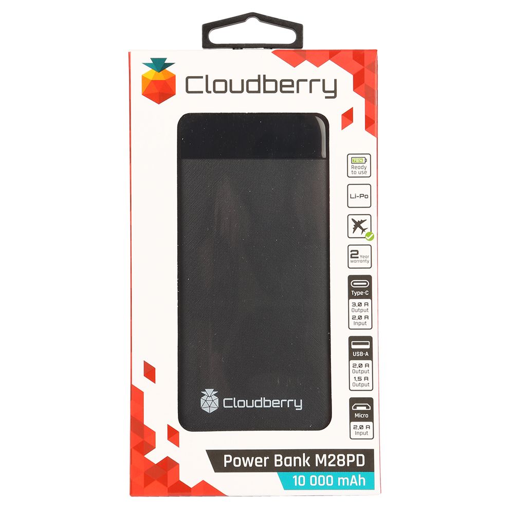 Cloudberry akupank LCD, 10 000 mAh, PD, QC 3,0 A + 2 x USB 2,0 A